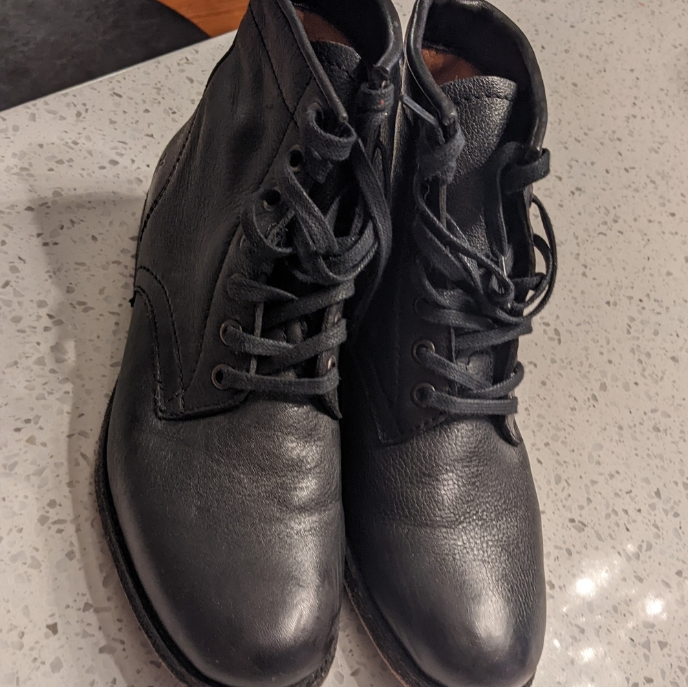 Black leather Frye lace up boots